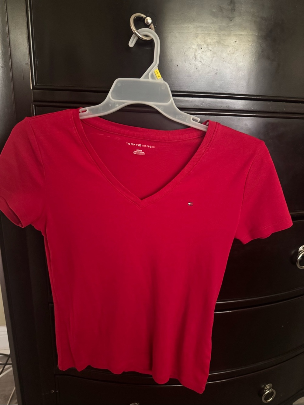Tommy Hilfiger Red V‑Neck Short Sleeve Tee